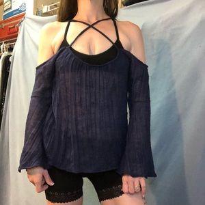 Strappy Sheer Boho Gauze Bell-sleeved Top